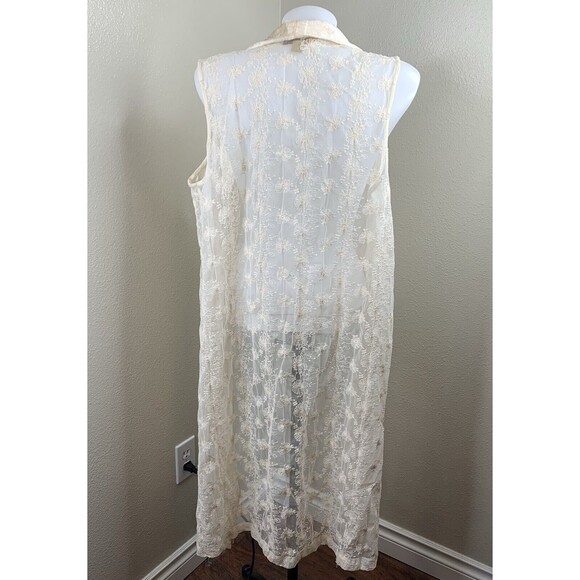 April Cornell Sheer Embroidered Lace Style Duster Long Cardigan Open Sz XS Blush - Picture 3 of 6